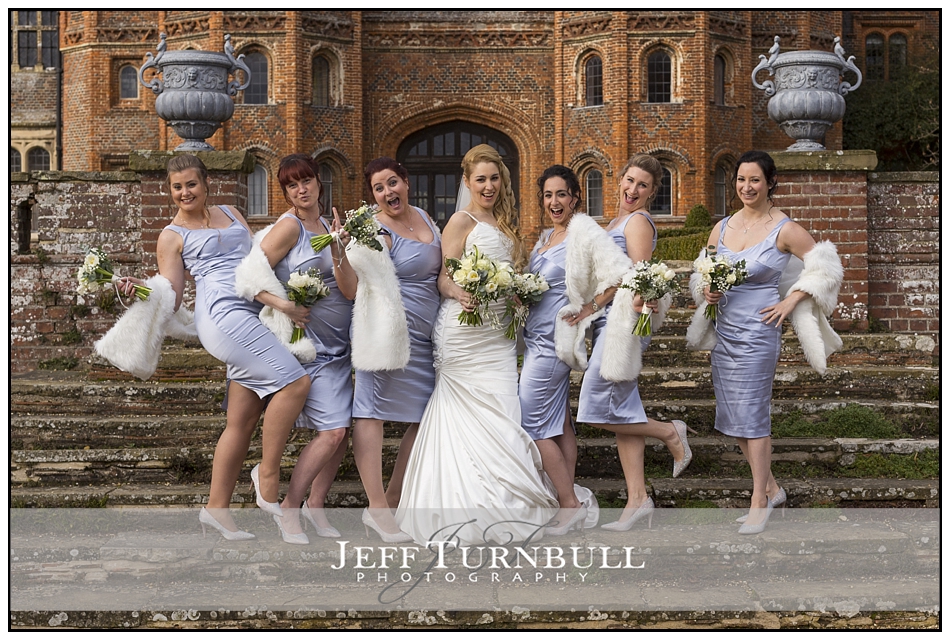 Bridemaids Having Fun Layer Marney Tower Wedding