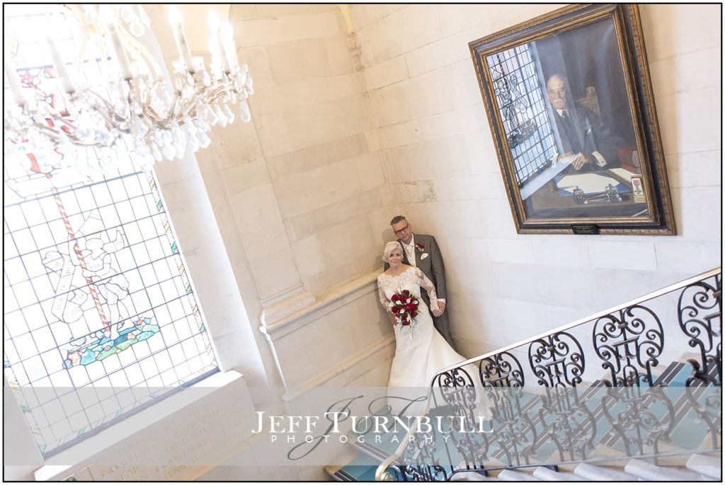 Bride and Groom Braintree Town Hall Staircase