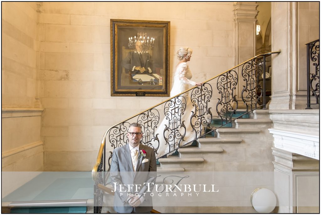 Bride and Groom Braintree Town Hall Staircase