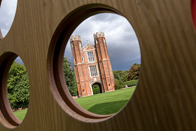 The Tower at Leez Priory Photographed Through a Large Connect 4 Game